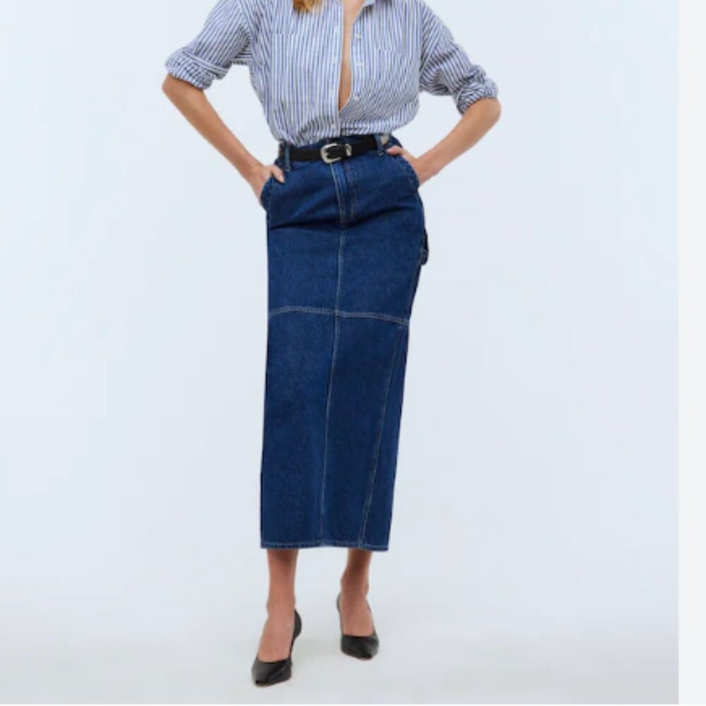Madewell NWT Denim Carpenter Maxi Skirt in Handlon Wash Size 24